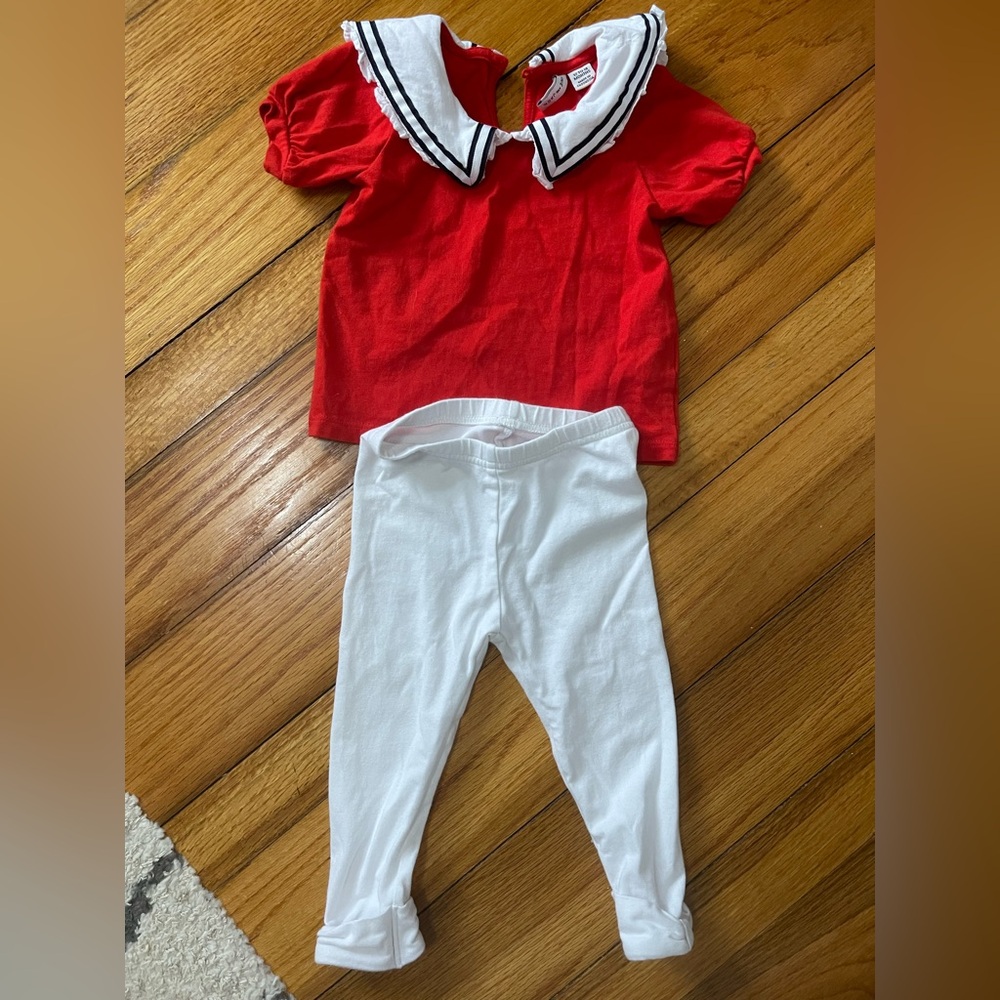 Janie and Jack Red Top with White Leggings. Size 12-18 months.